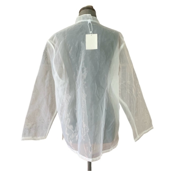 Women’s Shirt Mandarin Long Sleeve Blouse White Organza Sheer Button Front Shirt - Picture 5 of 6